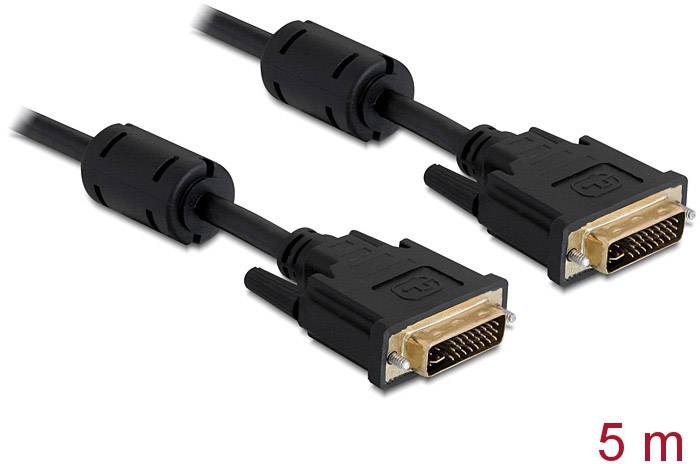 Delock DVI Anschlusskabel DVI-I 24+5pol. Stecker, DVI-I 24+5pol. Stecker 5.00 m Schwarz 83113 mit Ferritkern DVI-Kabel