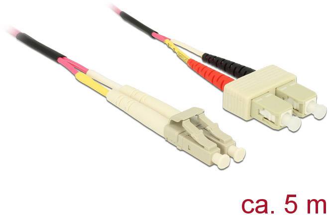 Delock 84683 Glasfaser LWL Anschlusskabel 5.00 m Violett [1x LC-Stecker - 1x SC-Stecker] 50/125 µ Multimode OM4