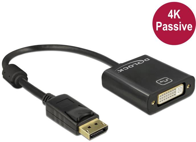 Delock DisplayPort / DVI Adapterkabel DisplayPort Stecker, DVI-I 24+5pol. Buchse 0.20 m Schwarz 62601 vergoldete Steckkontakte DisplayPort-Kabel