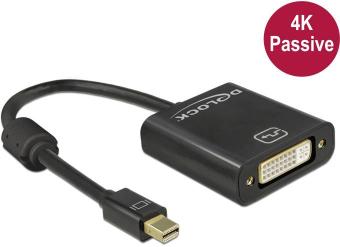 Delock Mini-DisplayPort / DVI Adapterkabel Mini DisplayPort Stecker, DVI-I 24+5pol. Buchse 0.20 m Schwarz 62605 vergoldete Steckkontakte