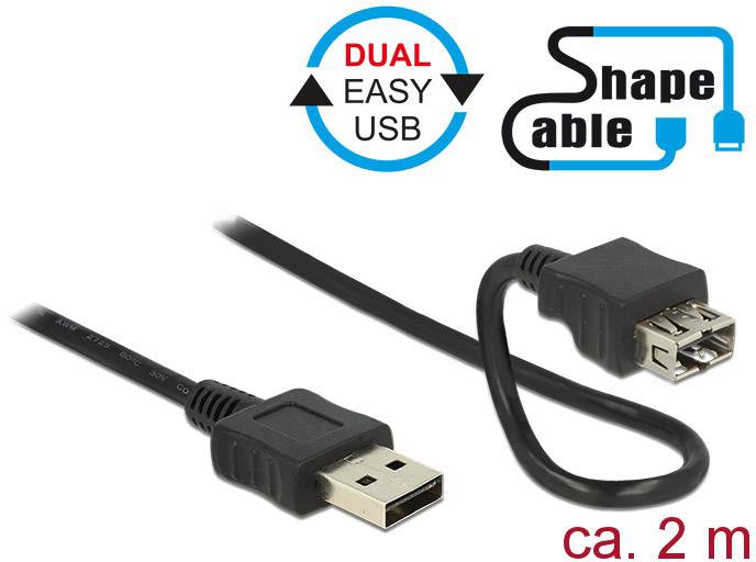 Delock USB-Kabel 2.00 m Schwarz beidseitig verwendbarer Stecker, flexibles Schwanenhals-Kabel 83665