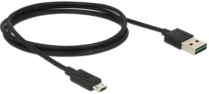 Delock USB-Kabel USB 2.0 USB-A Stecker, USB-Micro-B Stecker 1.00 m Schwarz beidseitig verwendbarer Stecker, vergoldete Steckkontakte 83844