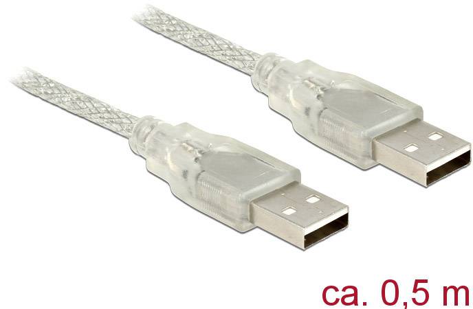 Delock USB-Kabel USB 2.0 USB-A Stecker, USB-A Stecker 0.50 m Transparent mit Ferritkern 83886