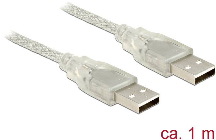 Delock USB-Kabel USB 2.0 USB-A Stecker, USB-A Stecker 1.00 m Transparent mit Ferritkern 83887
