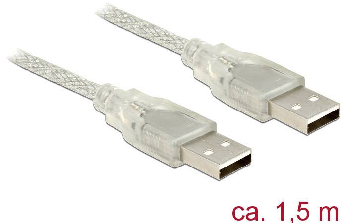 Delock USB-Kabel USB 2.0 USB-A Stecker, USB-A Stecker 1.50 m Transparent mit Ferritkern 83888