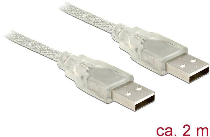 Delock USB-Kabel USB 2.0 USB-A Stecker, USB-A Stecker 2.00 m Transparent mit Ferritkern 83889