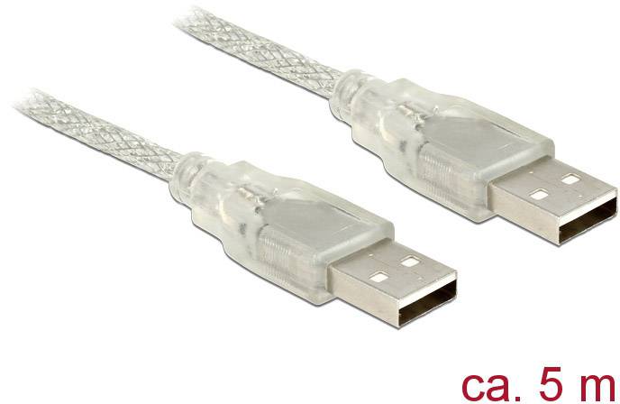 Delock USB-Kabel USB 2.0 USB-A Stecker, USB-A Stecker 5.00 m Transparent mit Ferritkern 83891