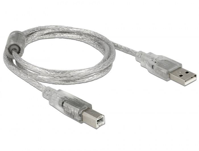Delock USB-Kabel USB 2.0 USB-A Stecker, USB-B Stecker 1.00 m Transparent mit Ferritkern 83892