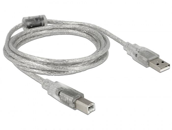 Delock USB-Kabel USB 2.0 USB-A Stecker, USB-B Stecker 2.00 m Transparent mit Ferritkern 83894
