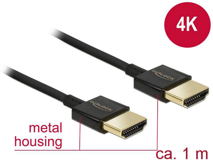 Delock HDMI Anschlusskabel HDMI-A Stecker, HDMI-A Stecker 1.00 m Schwarz 84771 4K UHD, vergoldete Steckkontakte HDMI-Kabel