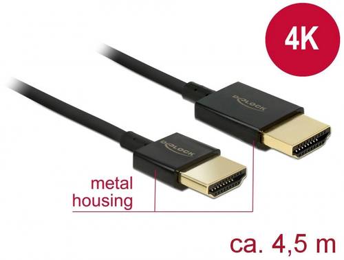 Delock HDMI Anschlusskabel 4.50m 84775 vergoldete Steckkontakte Schwarz [1x HDMI-Stecker - 1x HDMI-S