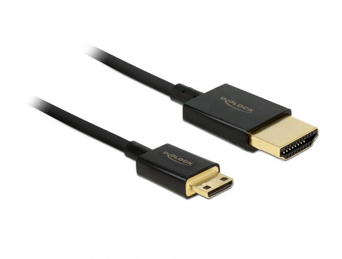 Delock HDMI Anschlusskabel HDMI-A Stecker, HDMI-Mini-C Stecker 3.00 m Schwarz 84779 4K UHD, vergoldete Steckkontakte HDMI-Kabel