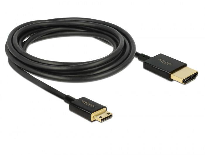 Delock HDMI Anschlusskabel HDMI-A Stecker, HDMI-Mini-C Stecker 3.00 m Schwarz 84779 4K UHD, vergoldete Steckkontakte HDMI-Kabel
