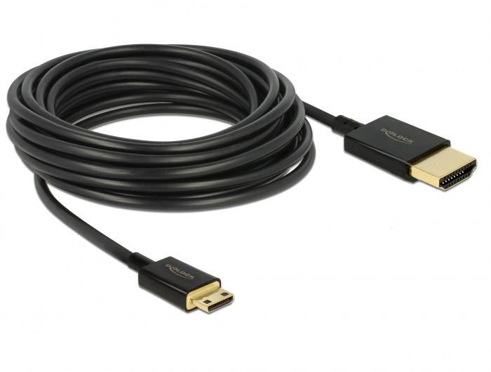 Delock HDMI Anschlusskabel HDMI-A Stecker, HDMI-Mini-C Stecker 4.50 m Schwarz 84780 4K UHD, vergoldete Steckkontakte HDMI-Kabel