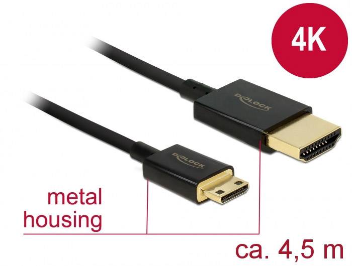 Delock HDMI Anschlusskabel HDMI-A Stecker, HDMI-Mini-C Stecker 4.50 m Schwarz 84780 4K UHD, vergoldete Steckkontakte HDMI-Kabel