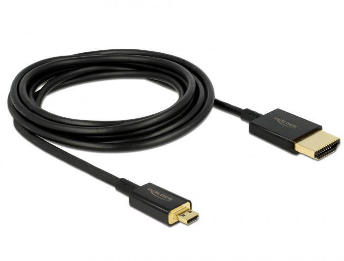 Delock HDMI Anschlusskabel HDMI-A Stecker, HDMI-Micro-D Stecker 3.00 m Schwarz 84784 4K UHD, vergoldete Steckkontakte HDMI-Kabel