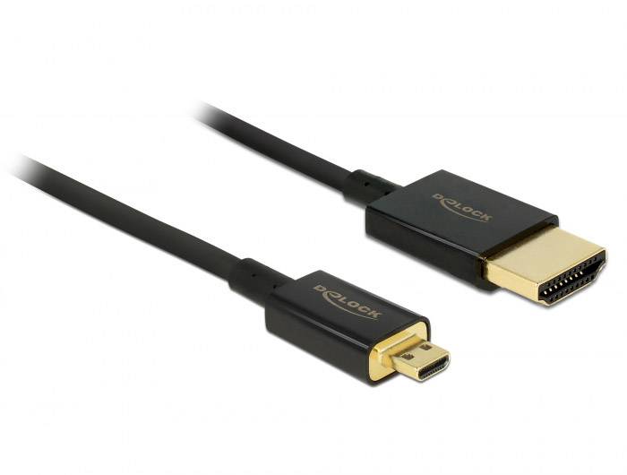 Delock HDMI Anschlusskabel HDMI-A Stecker, HDMI-Micro-D Stecker 4.50 m Schwarz 84785 4K UHD, vergoldete Steckkontakte HDMI-Kabel