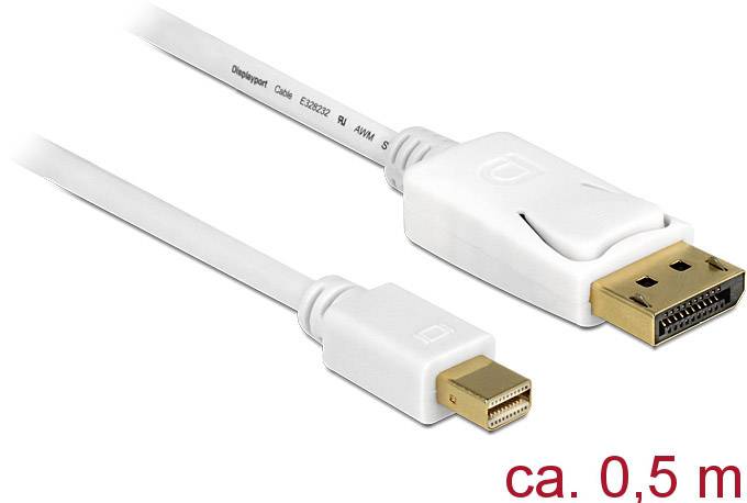 Delock Mini-DisplayPort / DisplayPort Adapterkabel Mini DisplayPort Stecker, DisplayPort Stecker 0.50 m Weiß 83985 vergoldete Steckkontakte