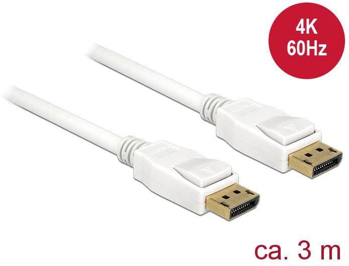 Delock DisplayPort Anschlusskabel DisplayPort Stecker, DisplayPort Stecker 3.00 m Weiß 84878 vergoldete Steckkontakte DisplayPort-Kabel