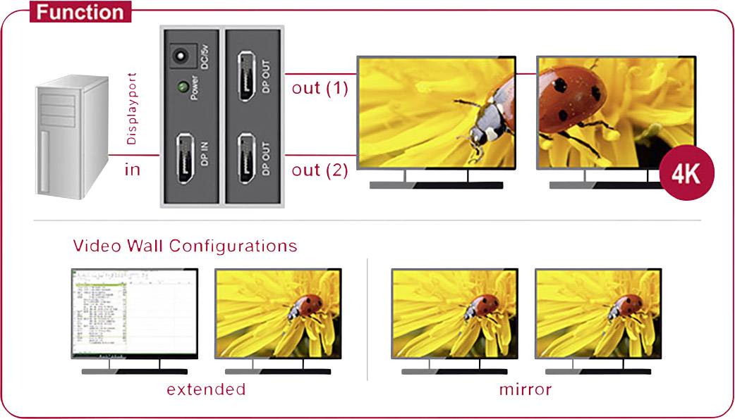 Delock 2 Port DisplayPort-Splitter 2560 x 1440 Pixel Schwarz