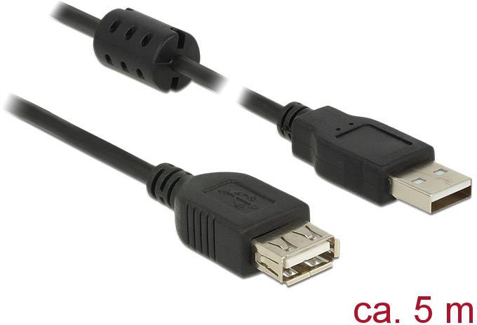 Delock USB-Kabel USB 2.0 USB-A Stecker, USB-A Buchse 5.00 m Schwarz mit Ferritkern 84887