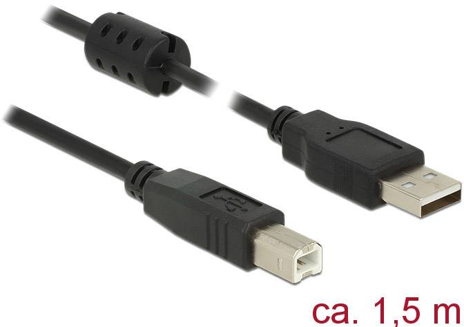 Delock USB-Kabel USB 2.0 USB-A Stecker, USB-B Stecker 1.50 m Schwarz mit Ferritkern 84896