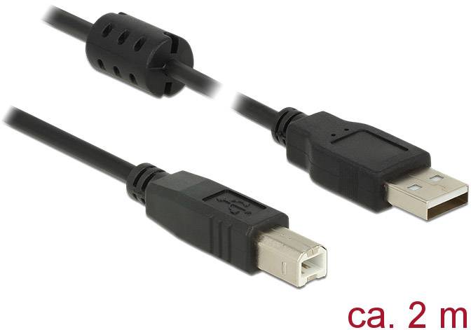 Delock USB-Kabel USB 2.0 USB-A Stecker, USB-B Stecker 2.00 m Schwarz mit Ferritkern 84897