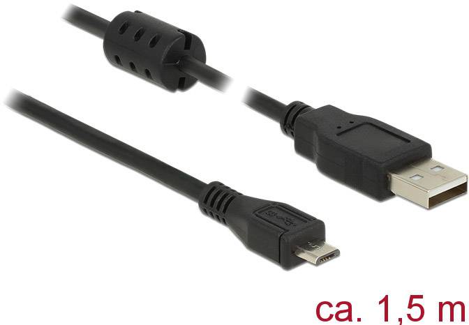 USB-Kabel mit USB-A-Stecker und Micro-USB-B-Stecker, ca. 1,5 m lang, schwarz.