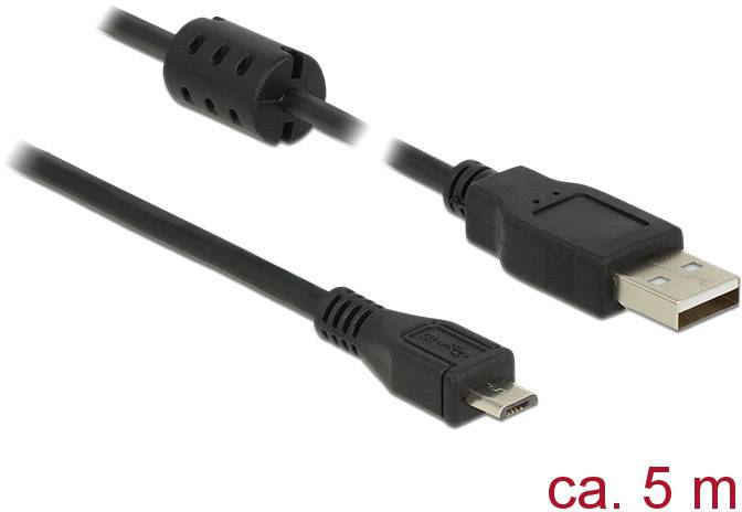 Delock USB-Kabel USB 2.0 USB-A Stecker, USB-Micro-B Stecker 5.00 m Schwarz mit Ferritkern 84910