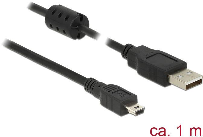 Delock USB-Kabel USB 2.0 USB-A Stecker, USB-Mini-B Stecker 1.00 m Schwarz mit Ferritkern 84912