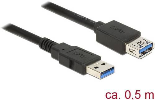 Delock USB-Kabel USB 3.2 Gen1 USB-A Stecker, USB-A Buchse 0.50 m Schwarz vergoldete Steckkontakte 8