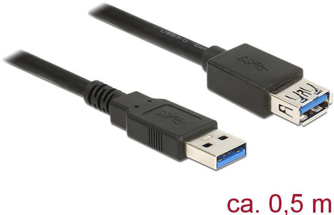 USB-Verlängerungskabel, ca. 0,5 m, mit einem USB-Stecker und einer USB-Buchse. Ideal zur Verlängerung bestehender USB-Verbindungen.