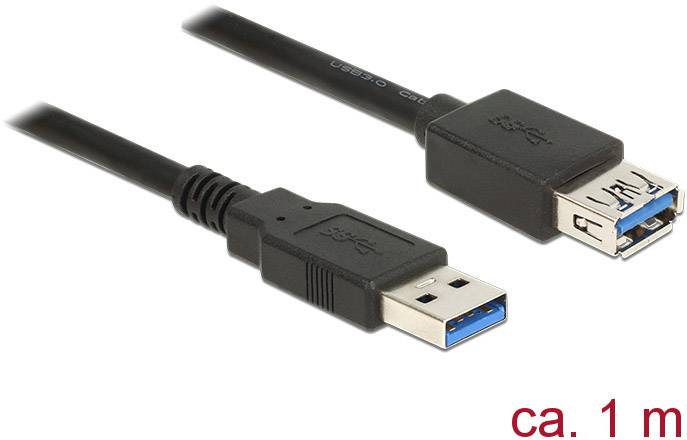 Delock USB-Kabel USB 3.2 Gen1 USB-A Stecker, USB-A Buchse 1.00 m Schwarz vergoldete Steckkontakte 8