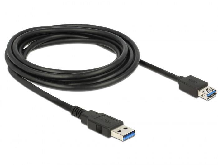 Delock USB-Kabel USB 3.2 Gen1 USB-A Stecker, USB-A Buchse 3.00 m Schwarz vergoldete Steckkontakte 8