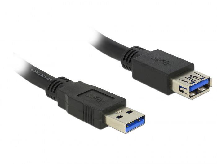 USB 3.0-Verlängerungskabel mit einem Standard-A-Stecker und A-Buchse, schwarz, etwa 1 Meter lang.