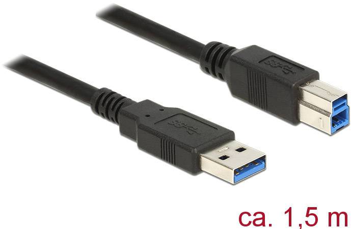 Delock USB-Kabel USB 3.2 Gen1 (USB 3.0 / USB 3.1 Gen1) USB-A Stecker, USB-B Stecker 1.50 m Schwarz vergoldete Steckkontakte 85067