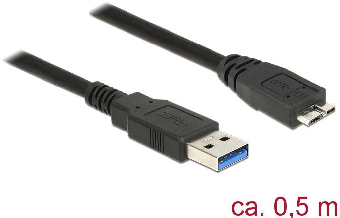 USB-Kabel, ca. 0,5 m lang, mit Standard-USB-Stecker auf Micro-USB.