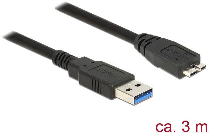 Delock USB-Kabel USB 3.2 Gen1 (USB 3.0 / USB 3.1 Gen1) USB-A Stecker, USB-Micro-B 3.0 Stecker 3.00 m Schwarz vergoldete Steckkontakte 85075