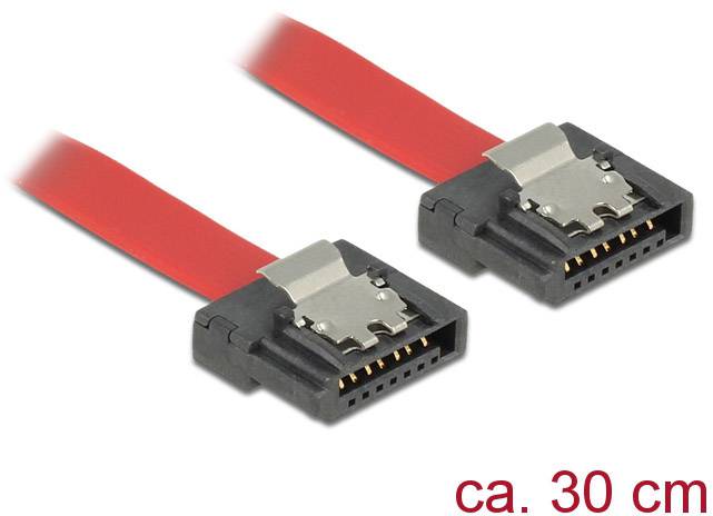 Zwei rote SATA-Kabel mit schwarzen Steckern, ca. 30 cm lang.