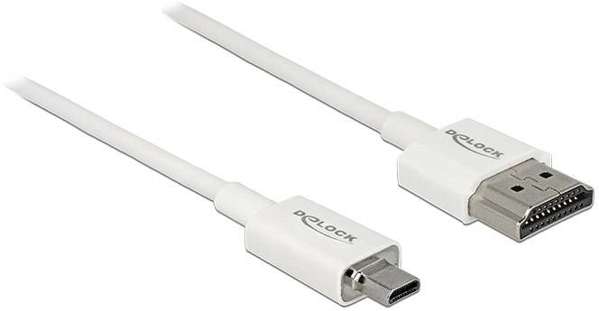 Delock HDMI Anschlusskabel HDMI-A Stecker, HDMI-Micro-D Stecker 0.25 m Weiß 85147 4K UHD, vergoldete Steckkontakte HDMI-Kabel