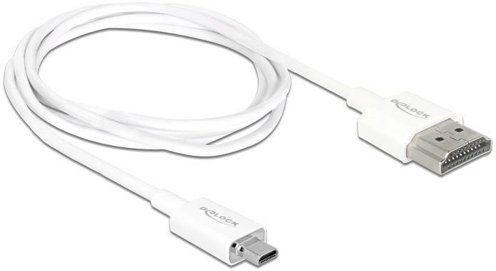 Delock HDMI Anschlusskabel HDMI-A Stecker, HDMI-Micro-D Stecker 1.00 m Weiß 85149 4K UHD, vergoldete Steckkontakte HDMI-Kabel