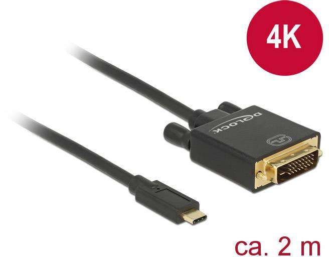 Delock USB-C® / DVI Adapterkabel USB-C® Stecker, DVI-D 24+1pol. Stecker 2.00 m Schwarz 85321 vergoldete Steckkontakte USB-C®-Displaykabel