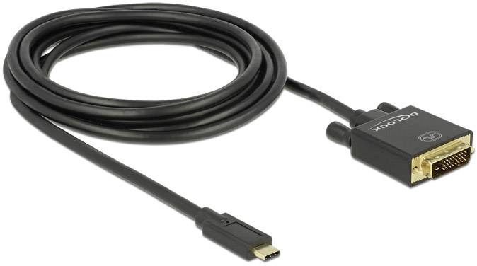 Delock USB-C® / DVI Adapterkabel USB-C® Stecker, DVI-D 24+1pol. Stecker 3.00 m Schwarz 85322 vergoldete Steckkontakte USB-C®-Displaykabel