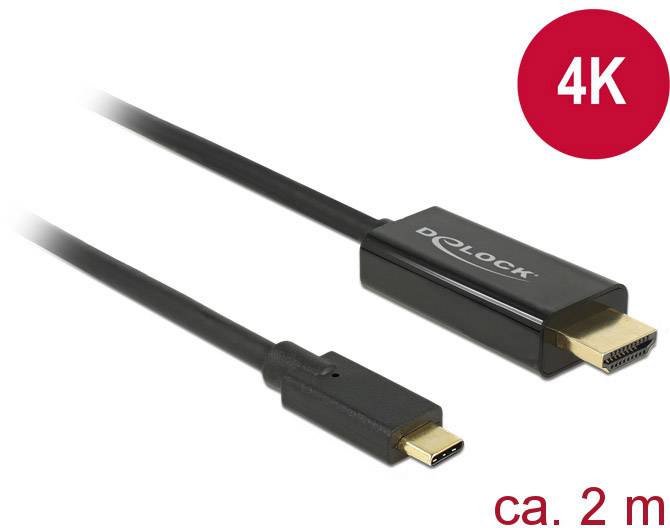 Delock USB-C® / HDMI Adapterkabel USB-C® Stecker, HDMI-A Stecker 2.00 m Schwarz 85259 vergoldete Steckkontakte USB-C®-Displaykabel