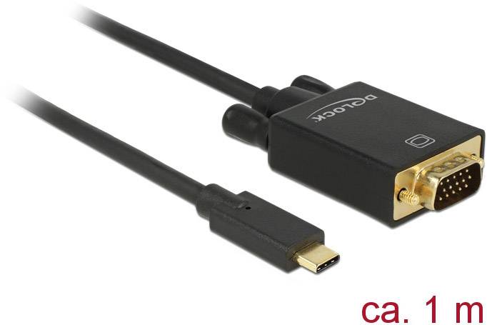 Delock USB-C® / VGA Adapterkabel USB-C® Stecker, VGA 15pol. Stecker 1.00 m Schwarz 85261 vergoldete Steckkontakte USB-C®-Displaykabel