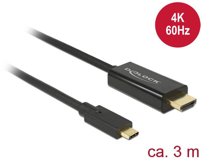 Delock USB-C® / HDMI Adapterkabel USB-C® Stecker, HDMI-A Stecker 3.00 m Schwarz 85292 vergoldete Steckkontakte USB-C®-Displaykabel