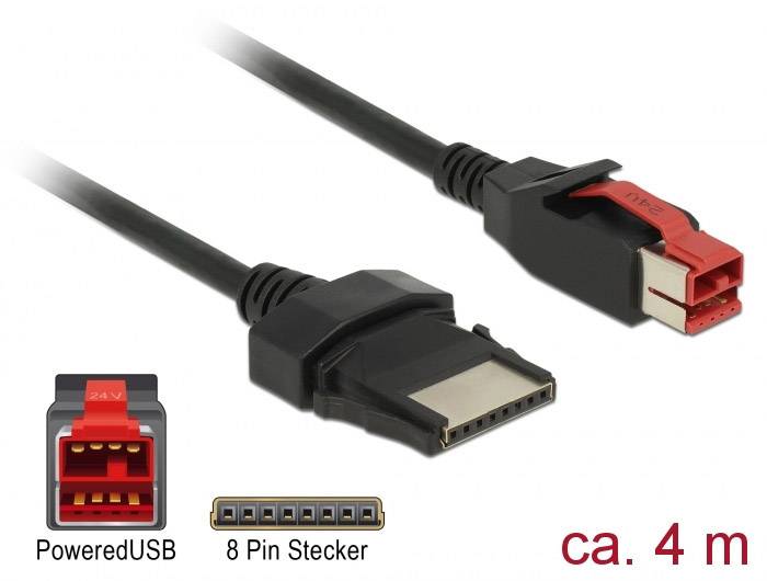 Delock USB-Kabel USB 2.0 PoweredUSB 24V Stecker, PoweredUSB 24V 8pol. Stecker 4.00 m Schwarz 85480