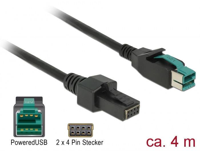 Delock USB-Kabel USB 2.0 PoweredUSB 12V Stecker, PoweredUSB 12V 2x4pol. Stecker 4.00 m Schwarz 85485