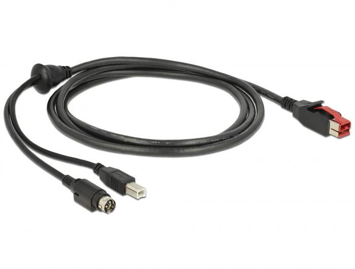 Delock USB-Kabel USB 2.0 PoweredUSB 24V Stecker, USB-B Stecker, Hosiden Mini-DIN 3pol. Stecker 2.00 m Schwarz 85488