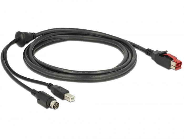 Delock USB-Kabel USB 2.0 PoweredUSB 24V Stecker, USB-B Stecker, Hosiden Mini-DIN 3pol. Stecker 3.00 m Schwarz 85489
